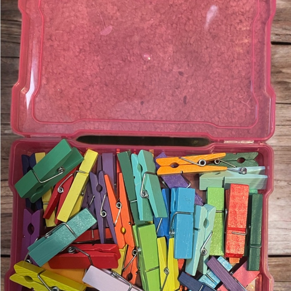 Colorful Wooden Clothespins Set With Storage Container